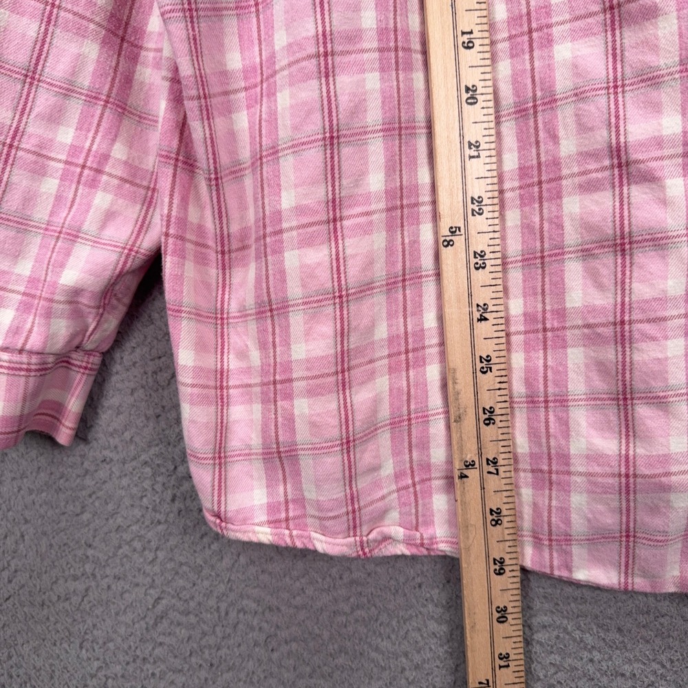 LL Bean Top Womens 3X Pink White Plaid Flannel Shirt Long Sleeve Cotton Country - Picture 6 of 8